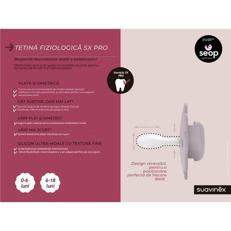 Suzeta fiziologica din silicon SX Pro Wonder, 0 - 6 luni, Albastru, 1 buc, Suavinex 749753