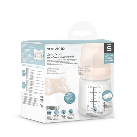 Set biberon anticolici 180 ml cu debit variabil + Suzeta -2-2 luni, Suavinex 636971