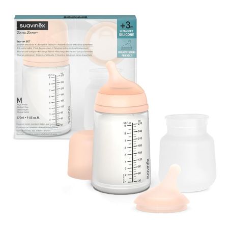 Set biberon anticolici 270 ml + Tetina cu debit mediu+ Saculet din silicon, Suavinex