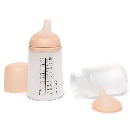 Set biberon anticolici 270 ml + Tetina cu debit mediu+ Saculet din silicon, Suavinex 713349