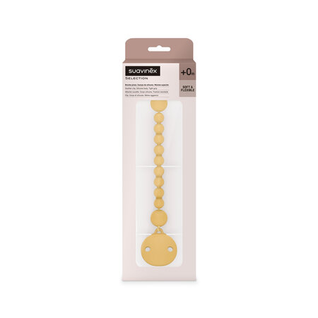 Lantisor din silicon cu clips pentru suzeta Colour Essence, Galben Mustar, Suavinex 637061