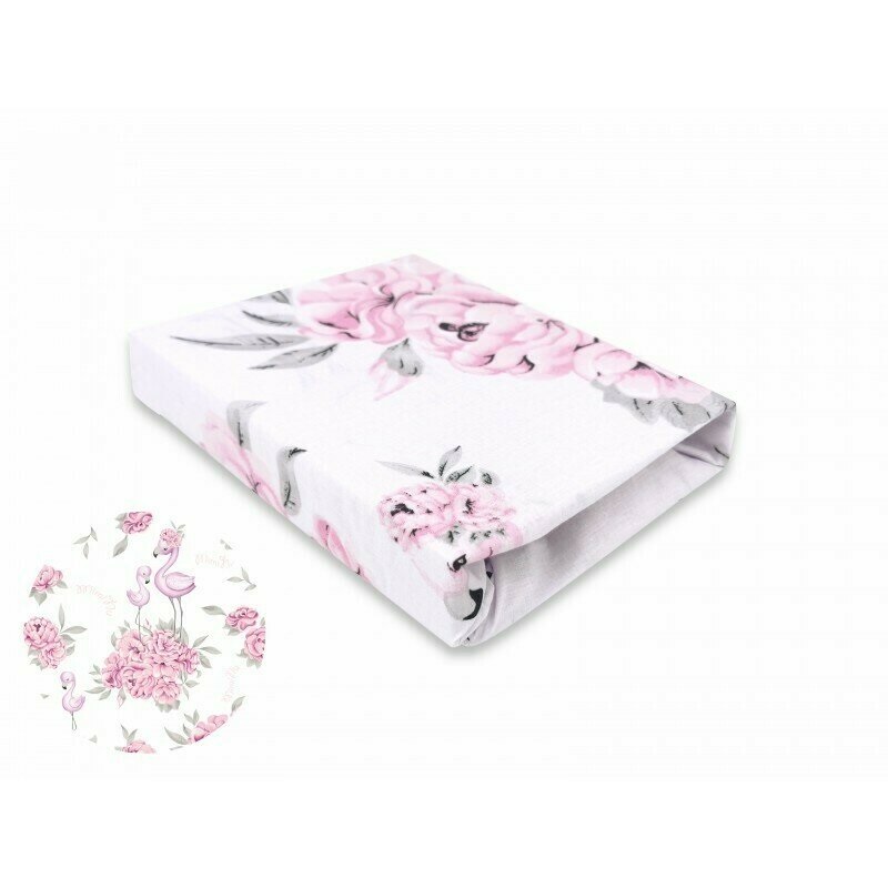 Cearceaf cu elastic pentru patut, Peonie Pink, 140x70 cm, MimiNu