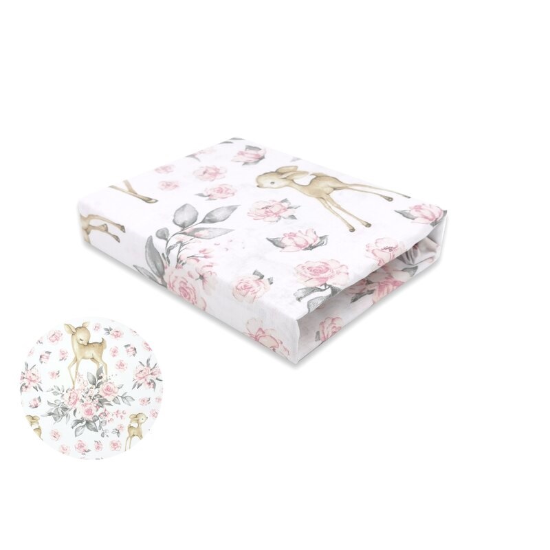 Cearceaf cu elastic pentru patut, Sweet Deer Pink, 140x70 cm, MimiNu