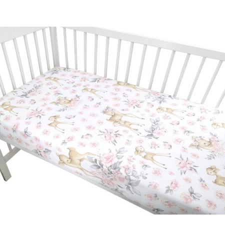 Cearceaf cu elastic pentru patut, Sweet Deer Pink, 140x70 cm, MimiNu 637134