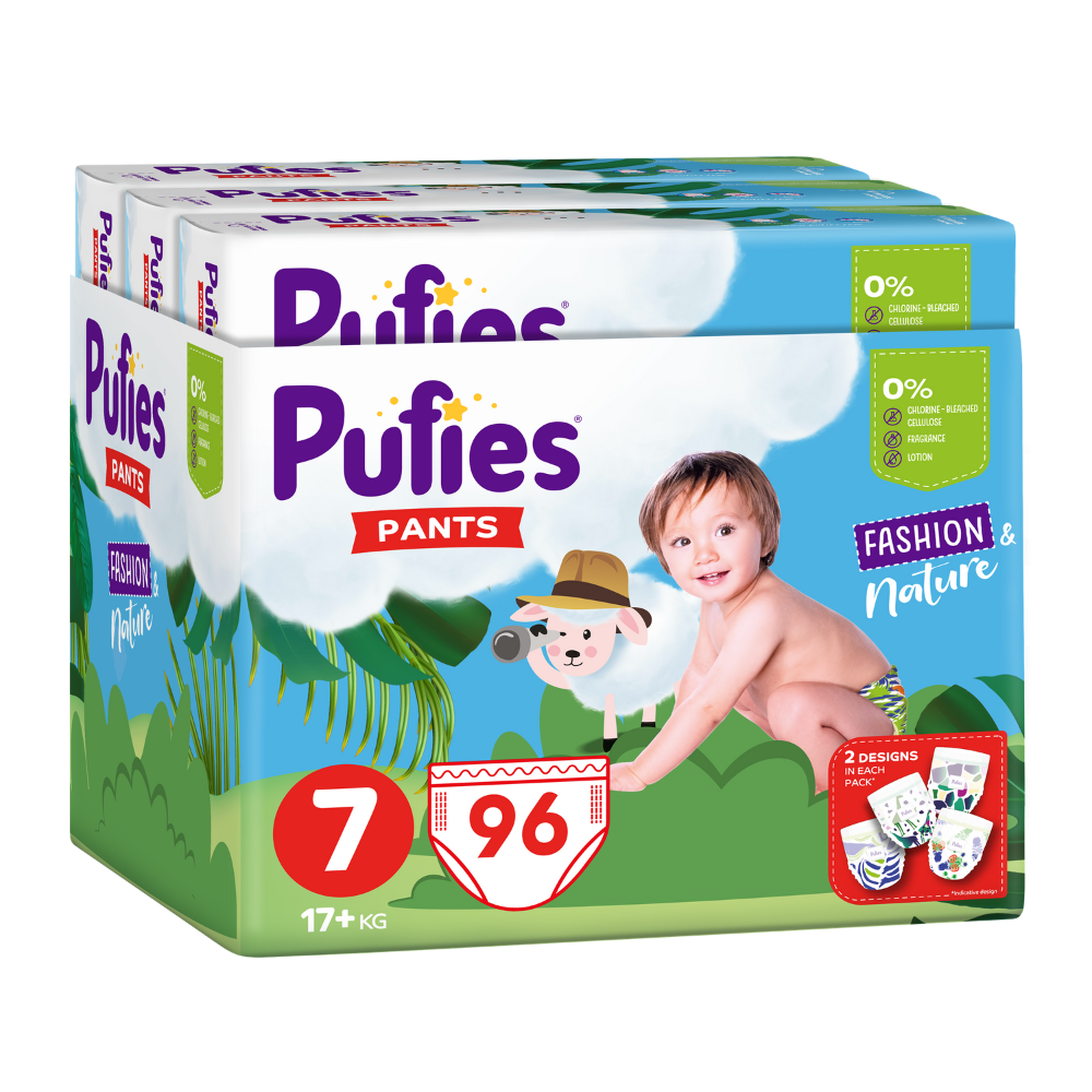 Scutece Pants Fashion & Nature, Nr. 7, 17 Kg+, 96 bucati, Pufies