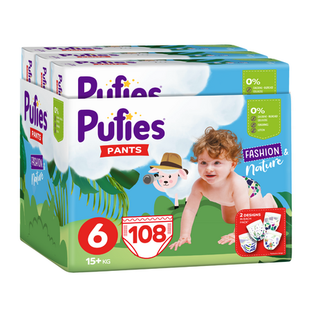 Scutece Pants Fashion & Nature, Nr. 6, +15 kg, 108 bucati, Pufies