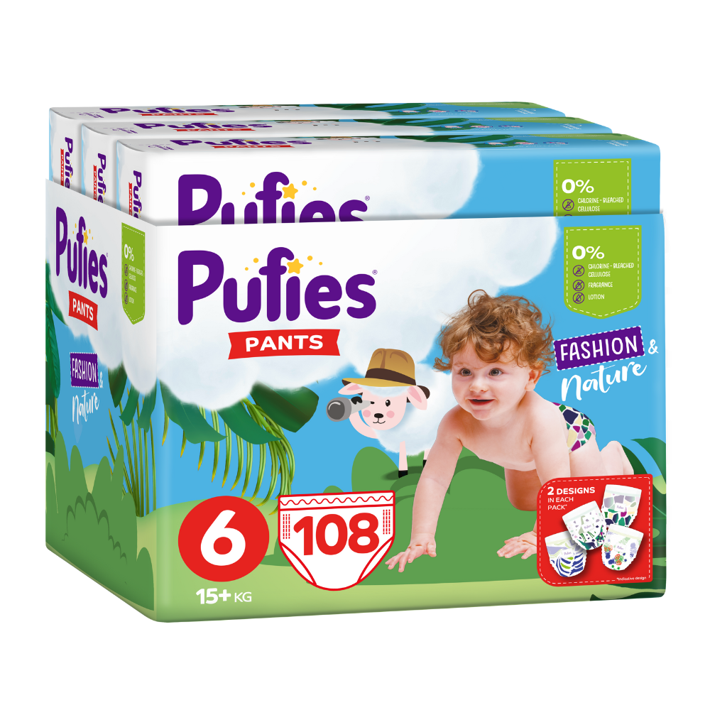 Scutece Pants Trio Pack Fashion & Nature, Nr. 6, +15 kg, 108 bucati, Pufies