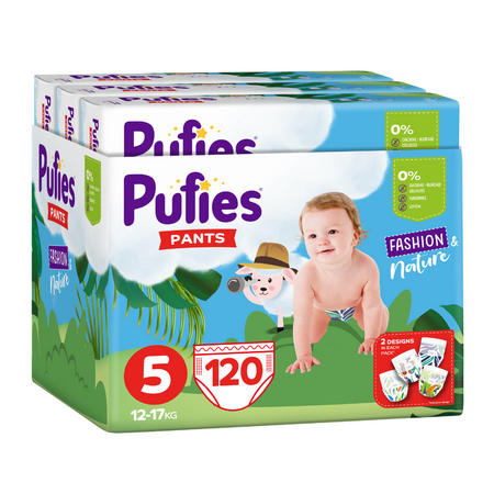 Scutece Pants Fashion & Nature, Nr. 5, 12-17 kg, 120 bucati, Pufies