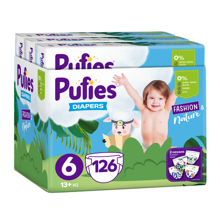Scutece Extra Large Fashion & Nature, Nr. 6, +13 kg, 126 bucati, Pufies