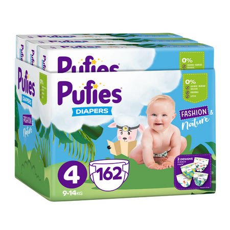 Scutece Maxi Fashion & Nature, Nr. 4, 9-14 kg, 162 bucati, Pufies