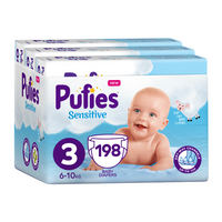 Scutece Midi Trio Pack Sensitive, Nr. 3, 6-10 kg, 198 bucati, Pufies