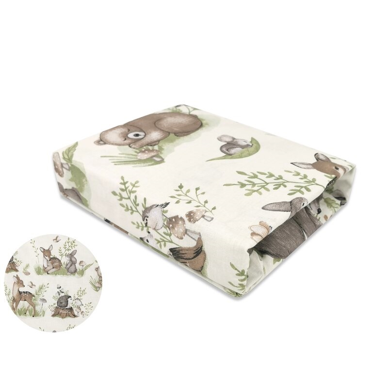 Cearceaf cu elastic pentru leagan sau patut co-sleeper, Calm Forest Natural, 90x40 cm, MimiNu