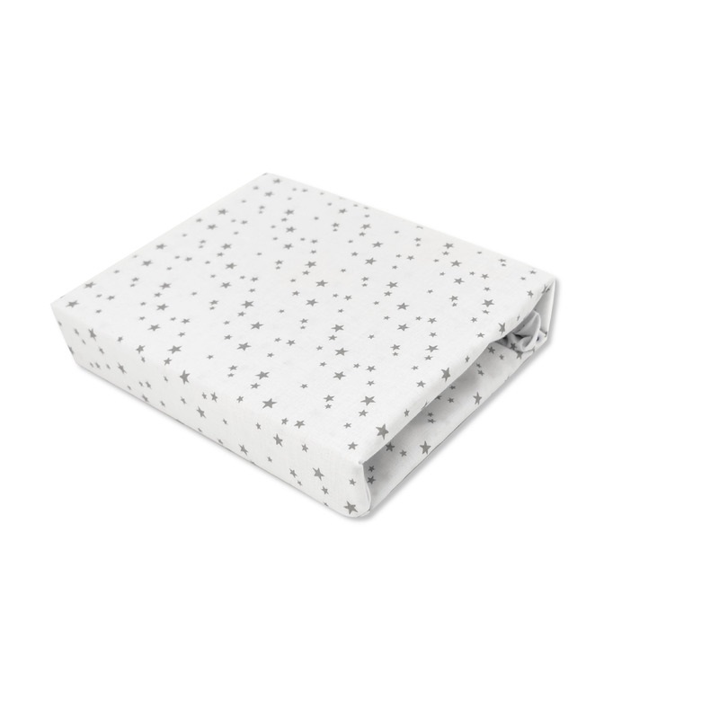 Cearceaf cu elastic pentru leagan sau patut co-sleeper, Mini Gray Stars, 90x40 cm, MimiNu