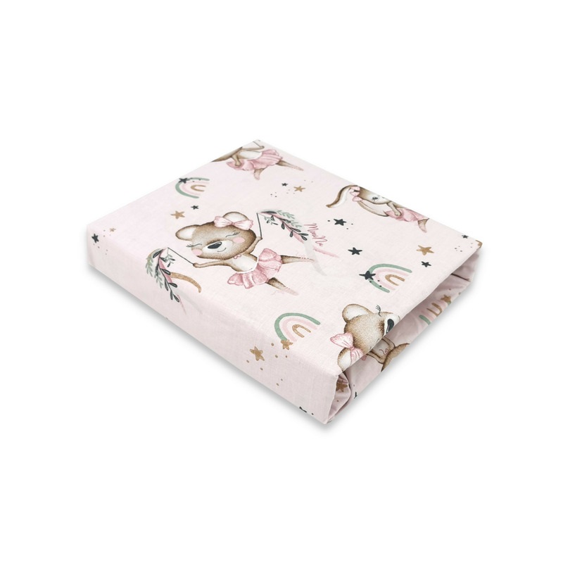 Cearceaf cu elastic pentru leagan sau patut co-sleeper, Little Ballerina Pink, 90x40 cm, MimiNu