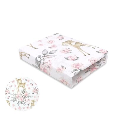 MIMINU CEARCEAF CU ELASTIC, PENTRU PATUT LEAGAN SAU PATUT CO-SLEEPER, 90X40 CM, BUMBAC OEKO TEX STANDARD 100, SWEET DEER PINKÂ  6426972013789