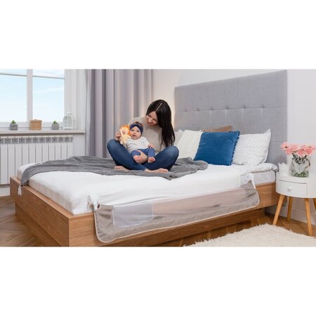 Bariera de siguranta rabatabila pentru pat cu buzunar de accesorii Eva, 150 x 35 cm, Grey Melange, Lionelo 637949