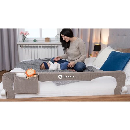 Bariera de siguranta rabatabila pentru pat cu buzunar de accesorii Eva, 150 x 35 cm, Grey Melange, Lionelo 637950