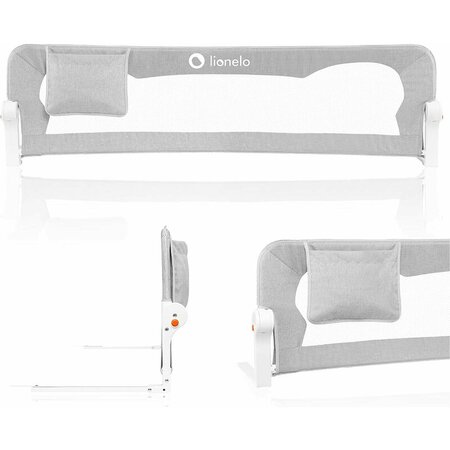 Bariera de siguranta rabatabila pentru pat cu buzunar de accesorii Eva, 150 x 35 cm, Grey Melange, Lionelo 637945
