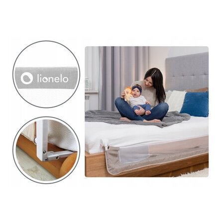Bariera de siguranta rabatabila pentru pat cu buzunar de accesorii Eva, 150 x 35 cm, Grey Melange, Lionelo 637956