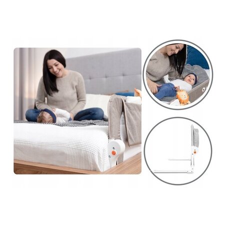 Bariera de siguranta rabatabila pentru pat cu buzunar de accesorii Eva, 150 x 35 cm, Grey Melange, Lionelo 637953
