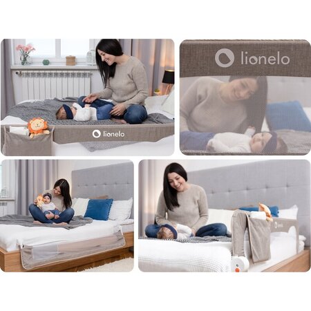 Bariera de siguranta rabatabila pentru pat cu buzunar de accesorii Eva, 150 x 35 cm, Grey Melange, Lionelo 637955