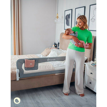 Bariera de siguranta rabatabila pentru pat cu buzunar de accesorii Eva, 150 x 35 cm, Grey Melange, Lionelo 637958