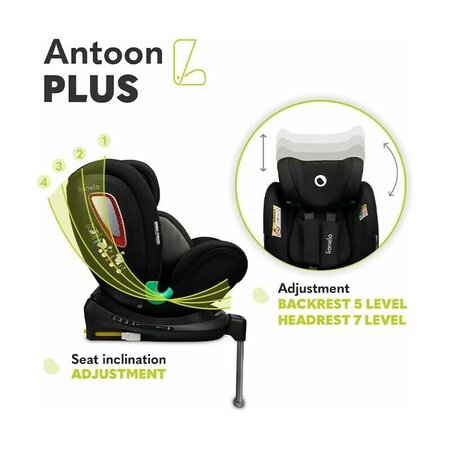 Scaun auto rotativ Antoon Plus I-Size, 40 - 105 cm, Black Onyx, Lionelo 638219