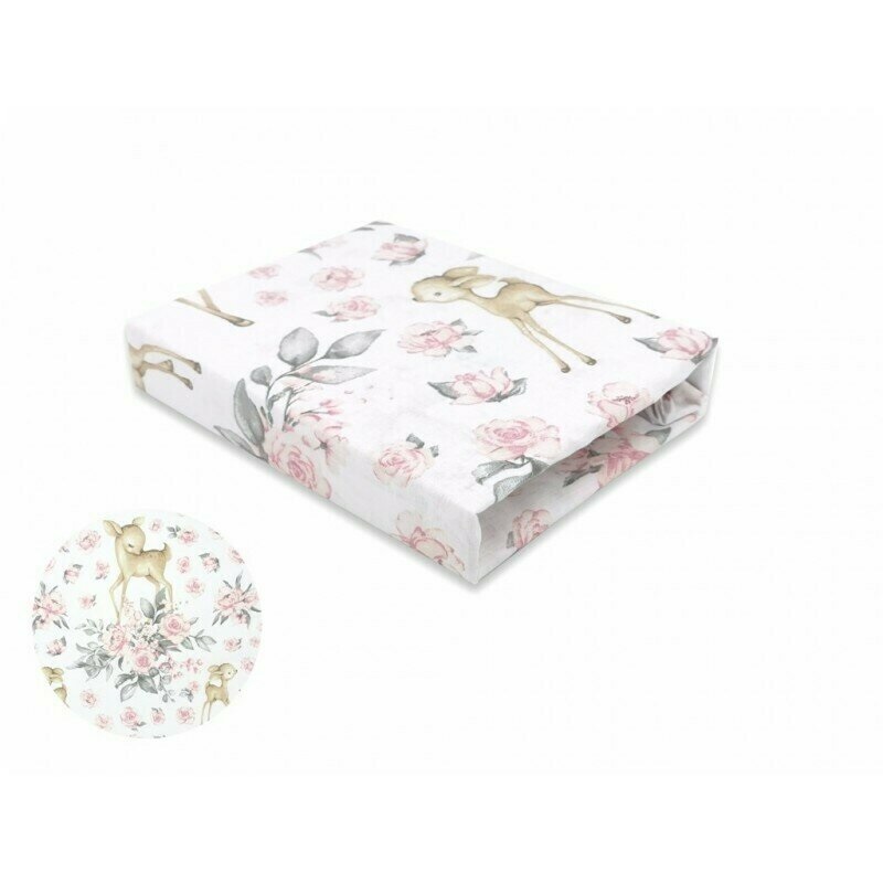 Cearceaf cu elastic pentru patut co-sleeper Leonie, Sweet Deer Pink, 83x50 cm, MimiNu