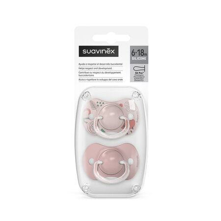 Suzeta fiziologica din silicon SX Pro A Walk In The Park, 6-18, Roz, 2 buc, Suavinex