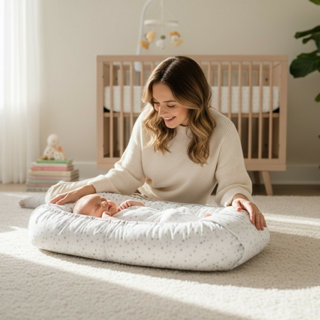 Cosulet bebelus pentru dormit Baby Cocoon, Mini Gray Stars, 75x55 cm, MimiNu 801101