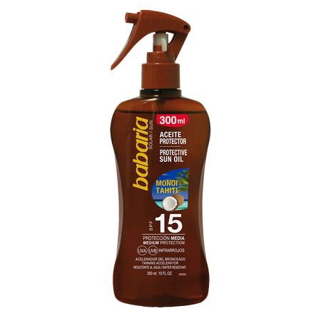 Ulei de protectie solara SPF15 cu accelerator de bronzare Monoi Tahiti, 300 ml, Babaria