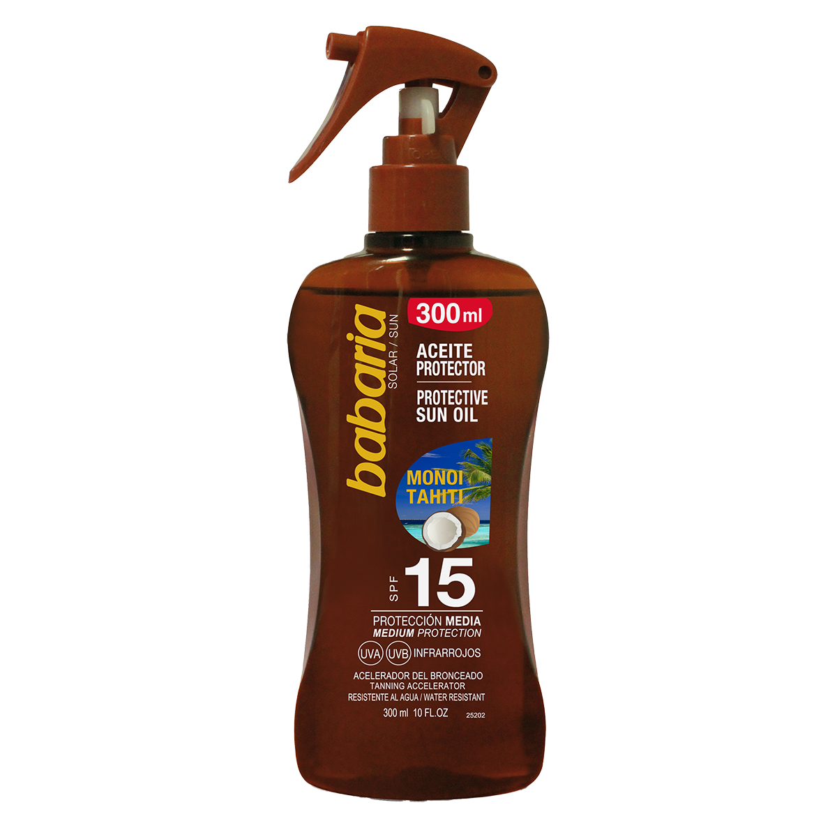 Ulei de protectie solara SPF15 si accelerator de bronzare Monoi Tahiti, 300 ml, Babaria