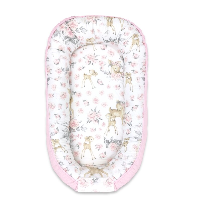 Cosulet pentru bebelus cu doua fete Baby Nest Velvet, Sweet Deer Pink, 105x66 cm, MimiNu