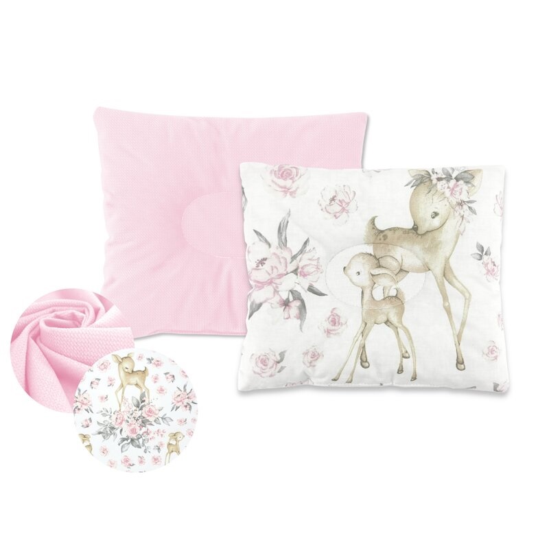 Perna bebelus profilata cu doua fete Velvet, Sweet Deer Pink, 23x26 cm, MimiNu