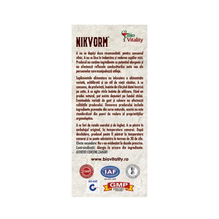 Nikvorm Sirop, 60 ml, Bio Vitality 780362