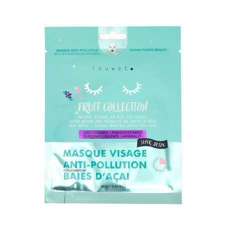 INUWET FRUIT COLLECTION MASCA DE FATA DETOIFIANTA DIN BIOCELULOZA CU ETRACT DE COACAZE ACAI  30 ML INU3944