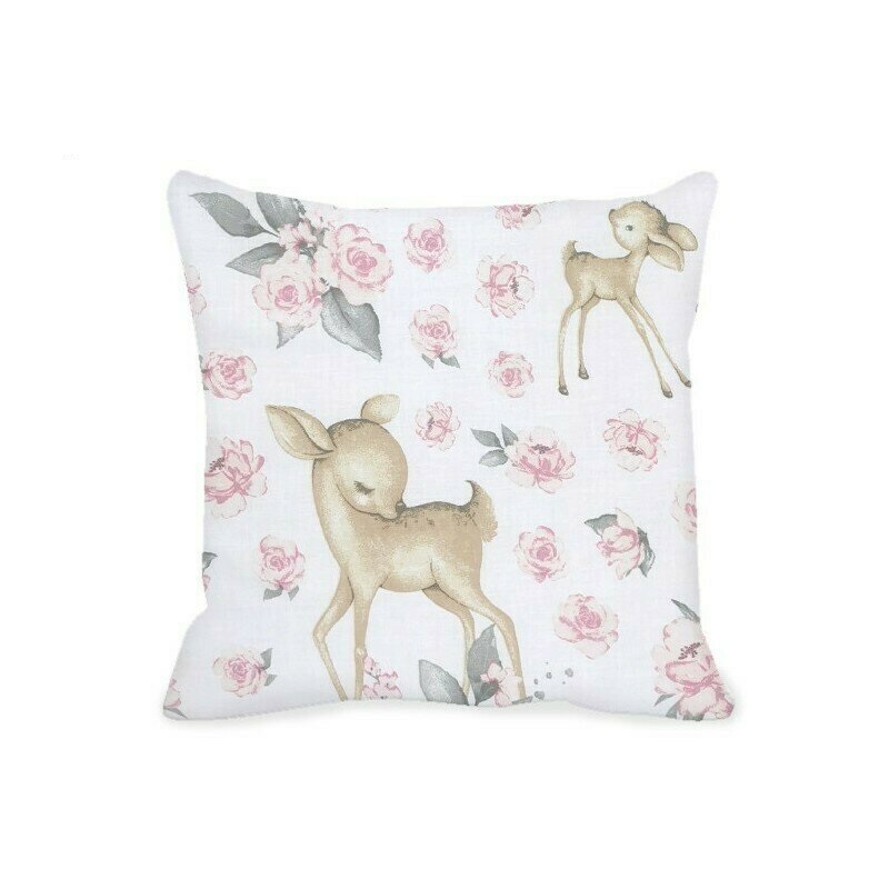 Perna clasica de dormit cu husa detasabila cu fermoar, Sweet Deer Pink, 40x40 cm, MimiNu