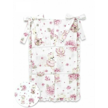 Organizator pentru patut cu volanase si 6 compartimente, Pink Ballerina, 70 x 40 cm, MimiNu