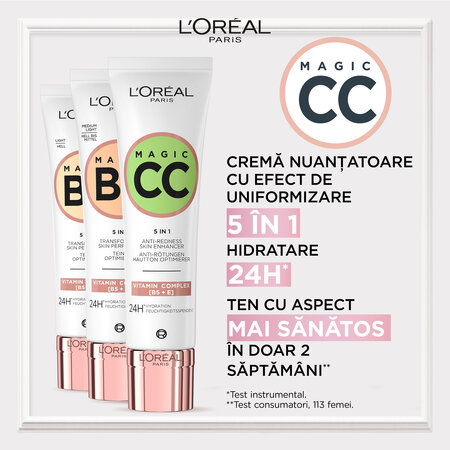 Crema corectoare anti-roseata cu Vitamine Magic CC, 30 ml, L'oreal Paris 639487