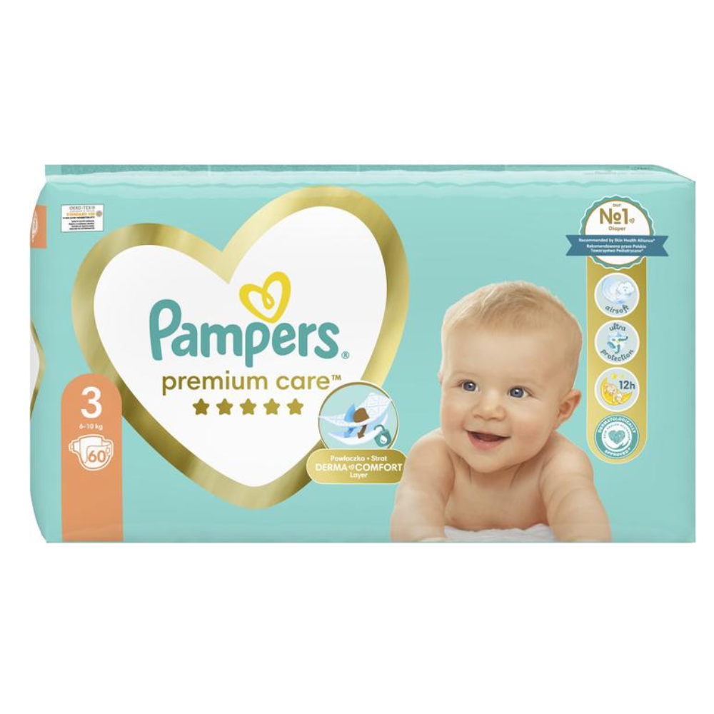 Scutece Premium Care, Nr. 3, 6-10 kg, 60 buc, Pampers