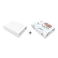 Set 2 cearceafuri cu elastic pentru patut, White/Lulu Natural, 90x50 cm, MimiNu