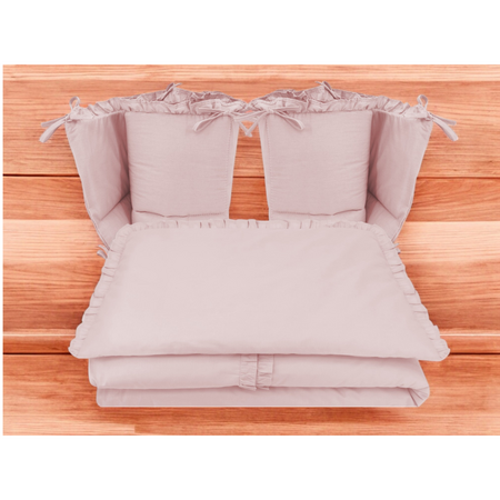 Set lenjerie pentru patut 5 piese, cu volanase si doua protectii laterale Royal, Powder Pink, 120x60 cm, MimiNu 685314