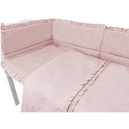 Set lenjerie pentru patut 5 piese, cu volanase si doua protectii laterale Royal, Powder Pink, 120x60 cm, MimiNu 685315
