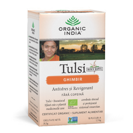 Tulsi Ceai de Ghimbir Bio, 18 plicuri, Organic India 456842