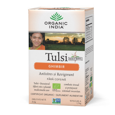 Tulsi Ceai de Ghimbir Bio, 18 plicuri, Organic India 456843