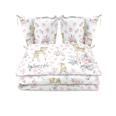 Set lenjerie patut cu 4 piese, Sweet Deer Pink, 120x60 cm, MimiNu