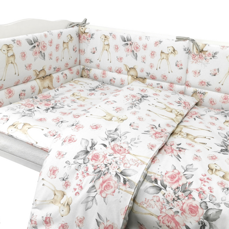 Set lenjerie patut cu 4 piese, Sweet Deer Pink, 120x60 cm, MimiNu 685299