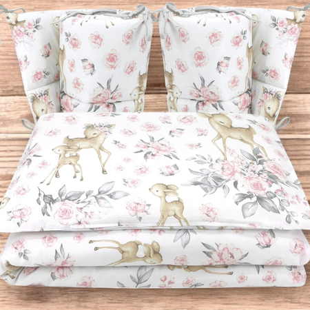 Set lenjerie patut cu 4 piese, Sweet Deer Pink, 120x60 cm, MimiNu 685301