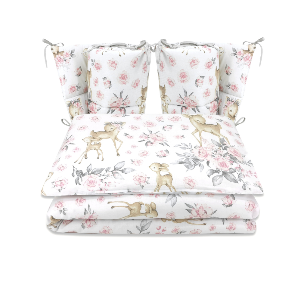 Set lenjerie patut cu 4 piese, Sweet Deer Pink, 120x60 cm, MimiNu