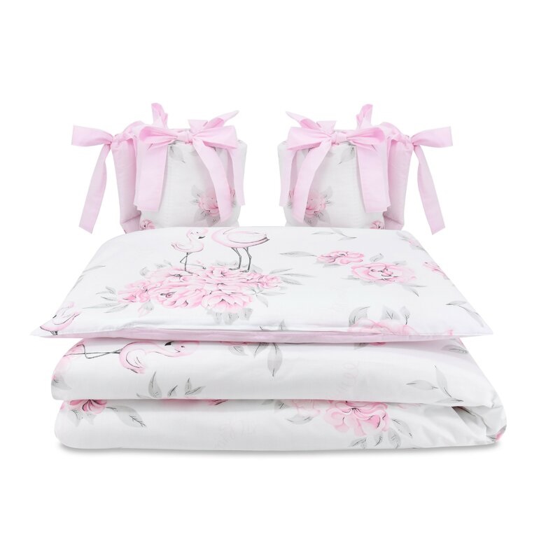 Set lenjerie patut cu 4 piese, Peonie Pink, 120x60 cm, MimiNu